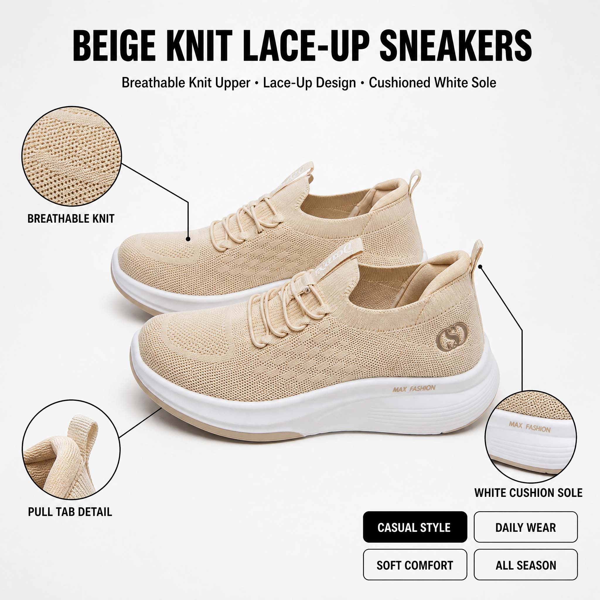 Women's Knit Platform Walking  - Knit Fabric Lace Up Sneakers ulasan dan harga