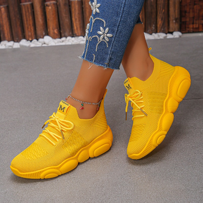 Women's Sneakers New Trendy So - Knit Fabric Lace Up Sneakers ulasan dan harga