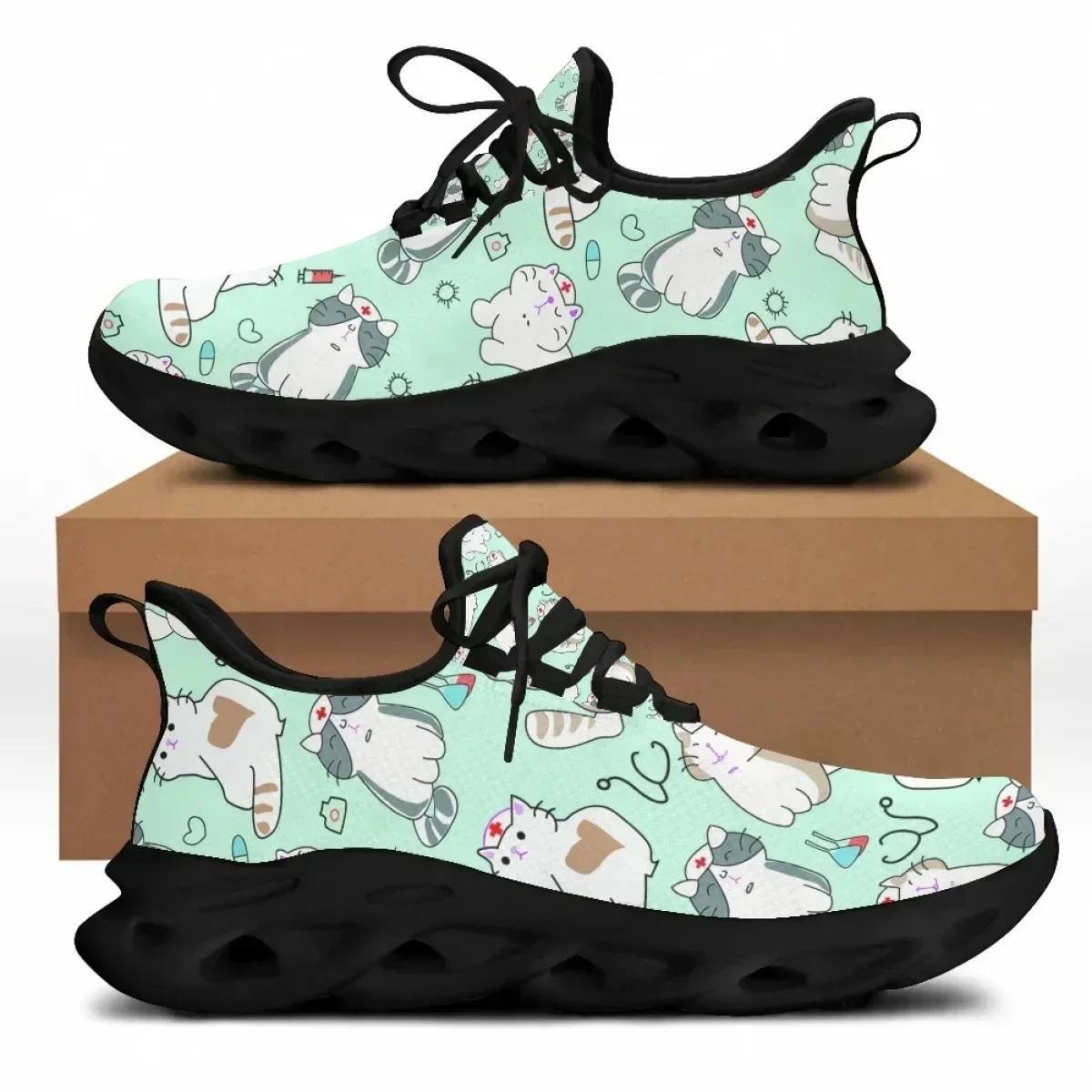 Hot Summer Spring Women Lace U - Knit Fabric Lace Up Sneakers ulasan dan harga